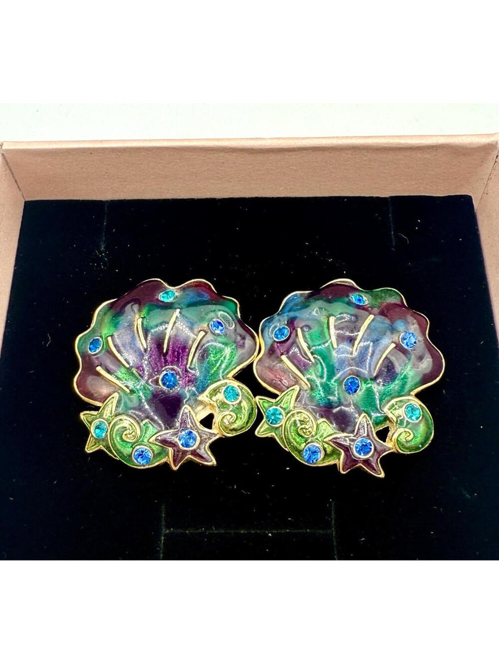 Rare Edgar Berebi Vintage 1980s Shell Seashell Enamel Post Earrings Resortwear